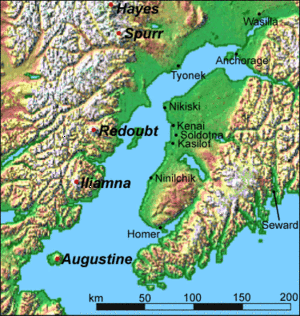 Map of Alaska volcanoes including Mount Spurr