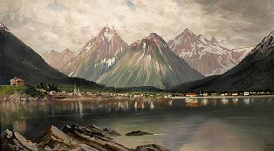 James Stuart painting of Sitka mountains in Alaska